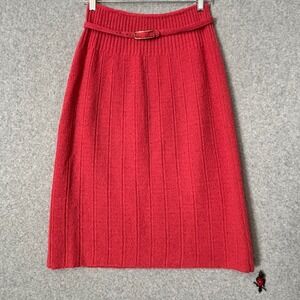 Vtg 1940s Lasso Scotland Women's‎ Small Coral Knit Midi Skirt Belted Wool A Line